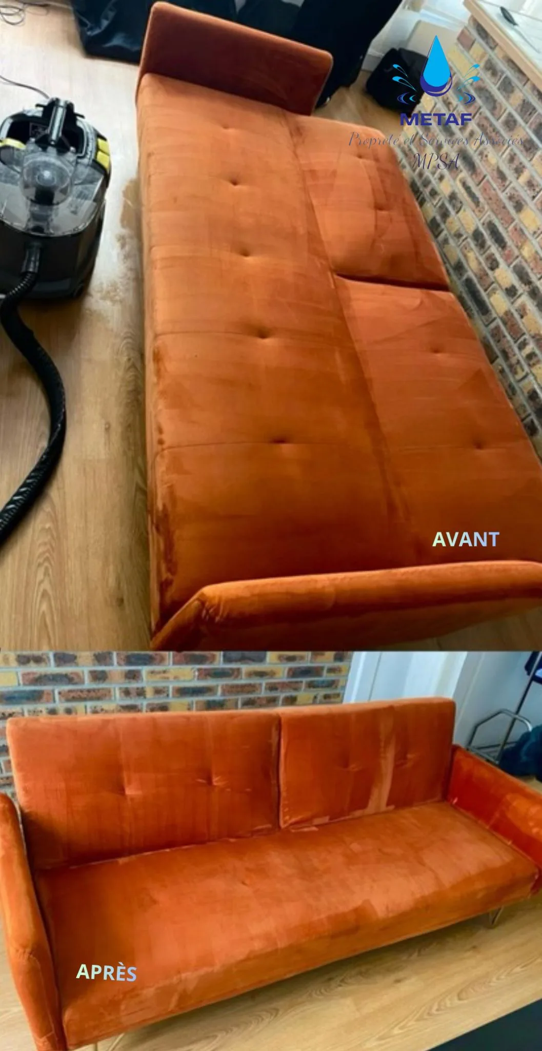 Avant / Après – Canapé velours orange