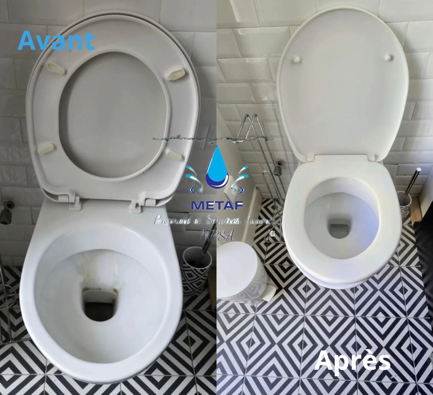 Avant / Après – WC détartrés et désinfectés – METAF Propreté, nettoyage professionnel à Paris